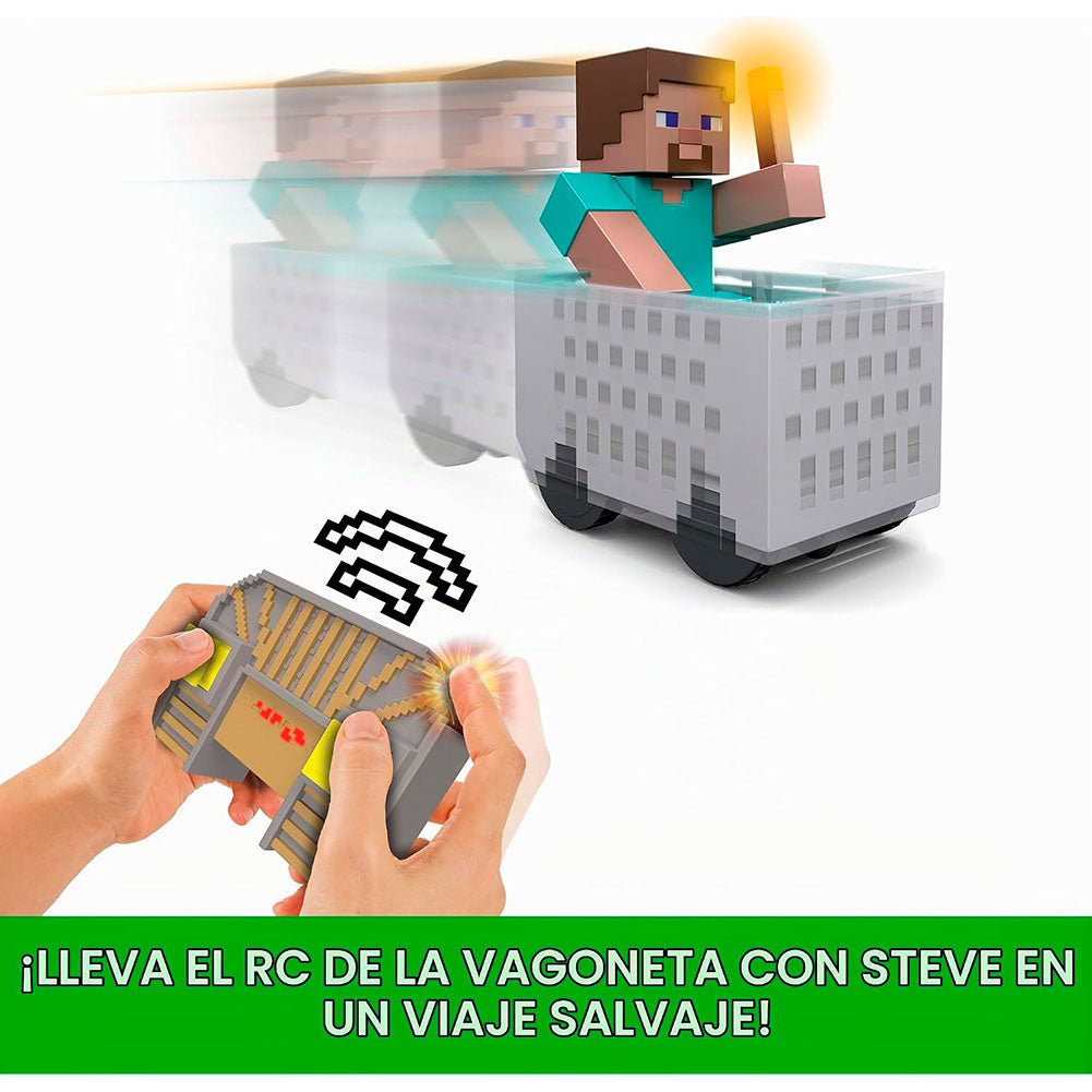 Mattel Minecraft Minecart RC con Steve, vehículos a control remoto