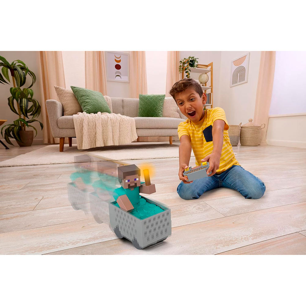 Mattel Minecraft Minecart RC con Steve, vehículos a control remoto