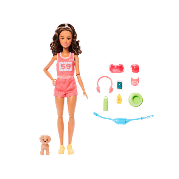 Barbie Wellness Corredora: Muñeca con Cachorro y 9 Accesorios - Edad 3+