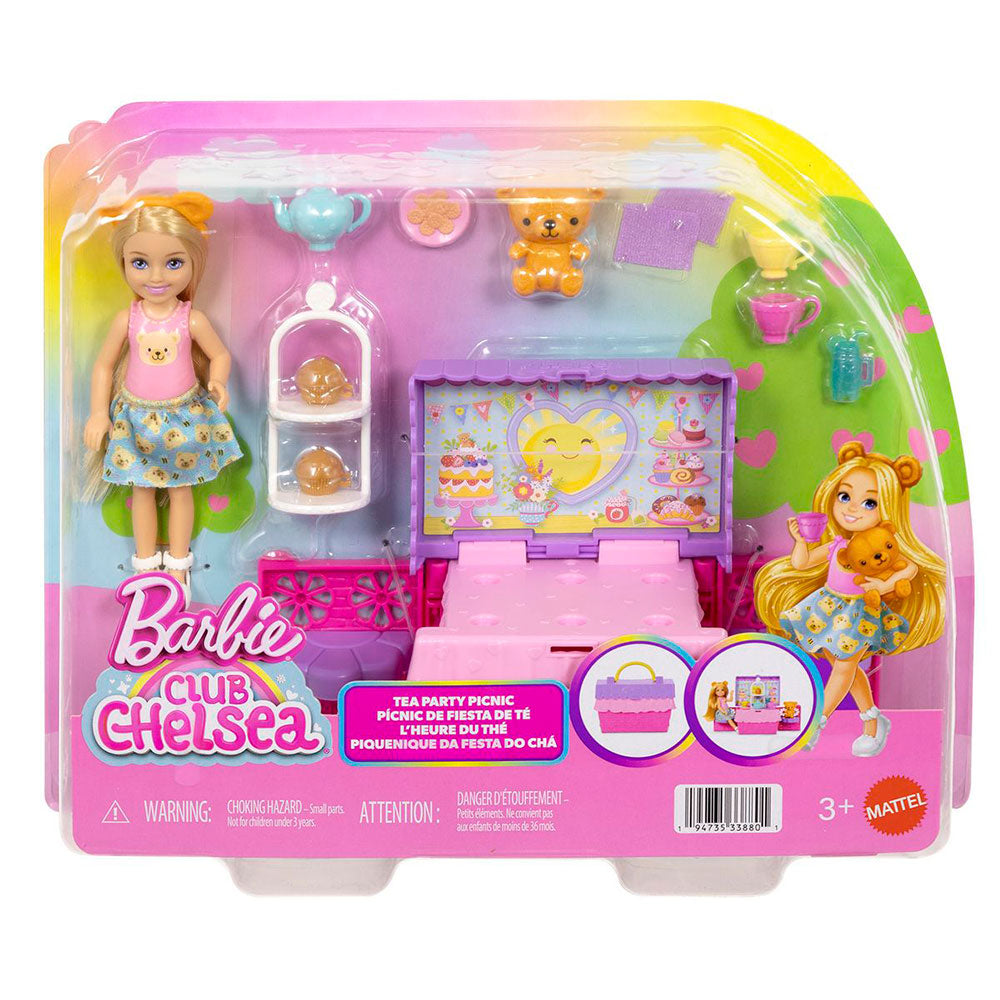 Barbie Chelsea Set Fiesta del Té: Muñeca con Canasta Transformable y 12 Accesorios - Edad 3+