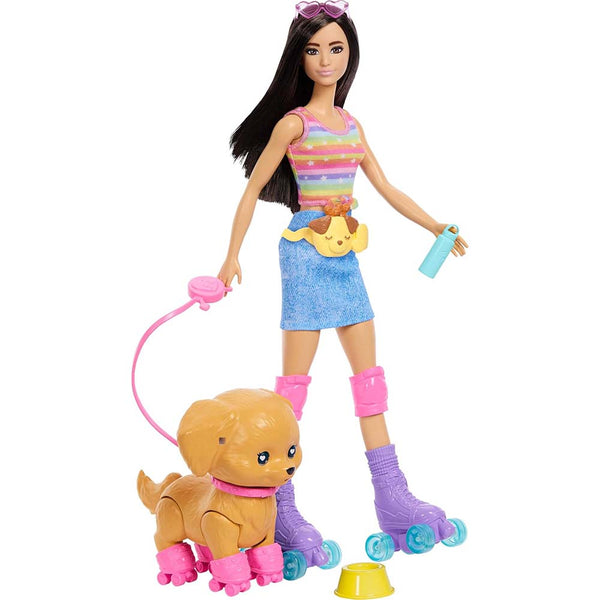 Barbie Pets Skate & Run Castaña y Perrito Patinador JMJ43