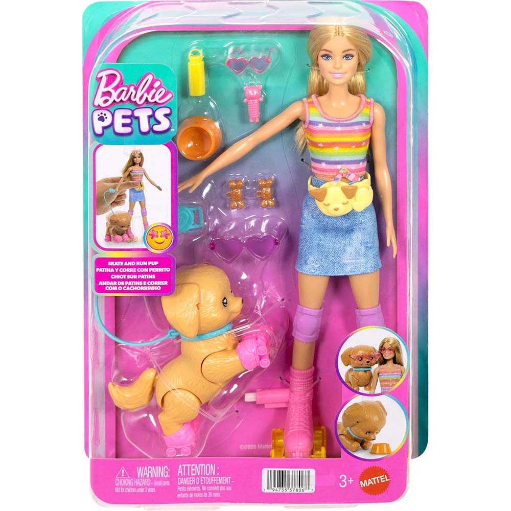 Barbie Pets Skate & Run Rubia y Perrito Patinador JMJ43