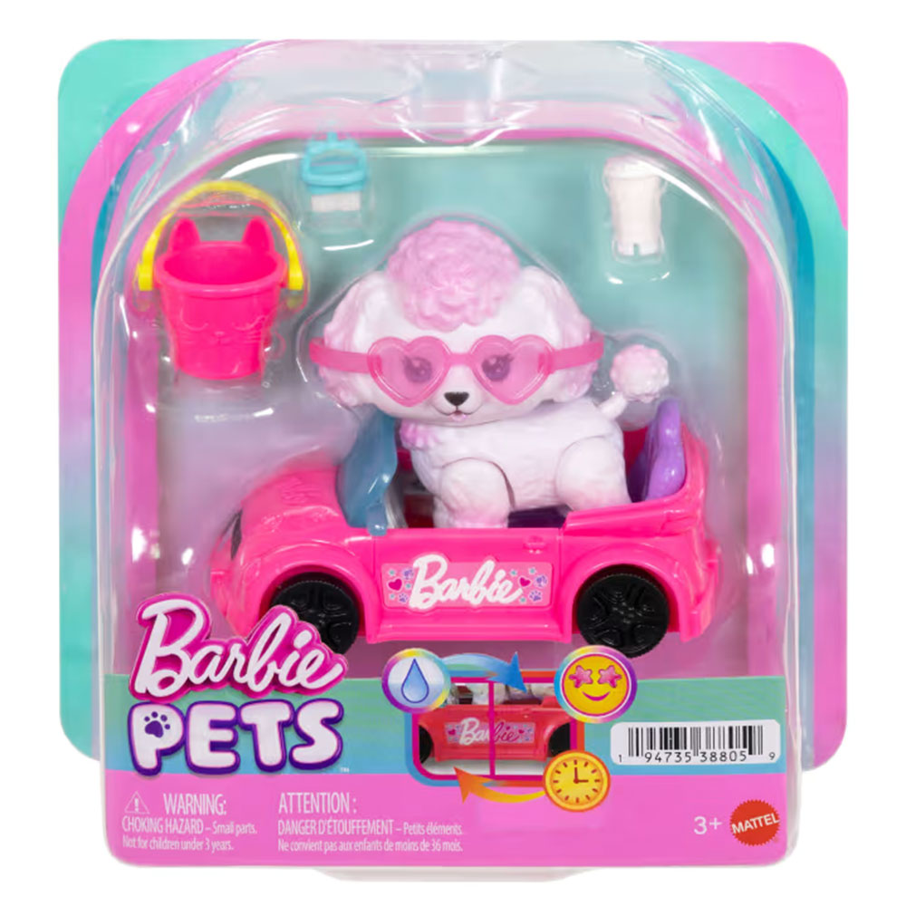 Barbie Dream Squad Pet Poodle And Convertible: Mascota con Accesorios que Cambian de Color - Edad 3+