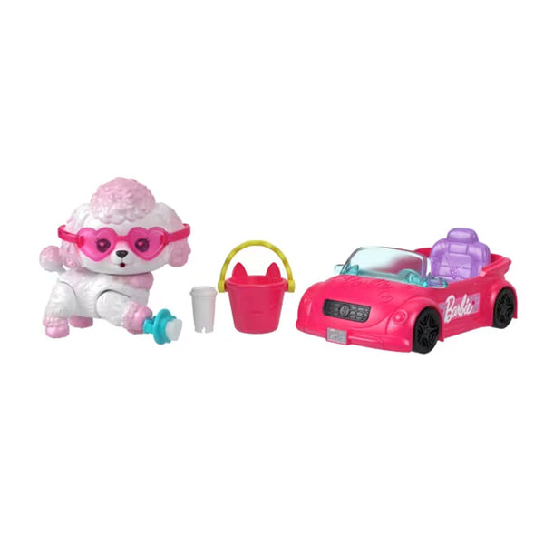 Barbie Dream Squad Pet Poodle And Convertible: Mascota con Accesorios que Cambian de Color - Edad 3+