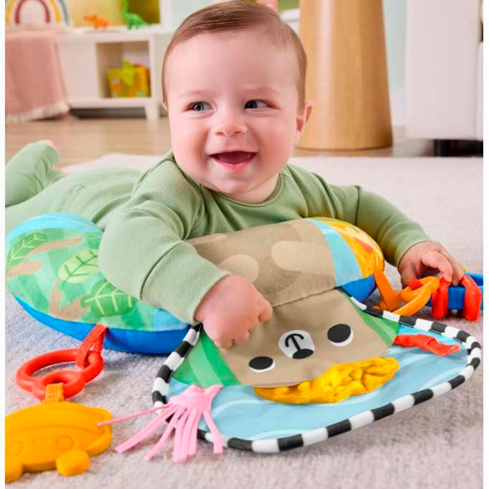 Fisher-Price Baby Cojín Colorido de Actividades: Cojín Sensorial con 2 Juguetes Mordedera y Sonaja - Edad 0+