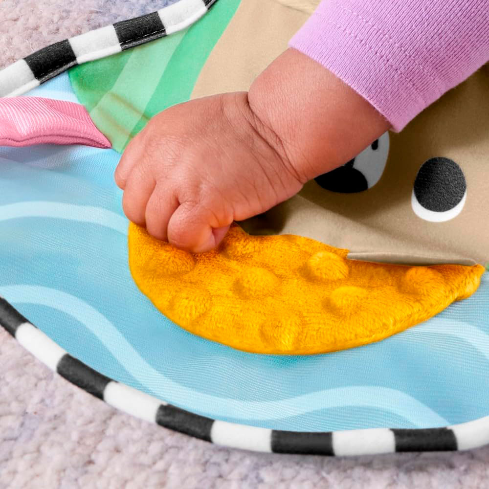 Fisher-Price Baby Cojín Colorido de Actividades: Cojín Sensorial con 2 Juguetes Mordedera y Sonaja - Edad 0+