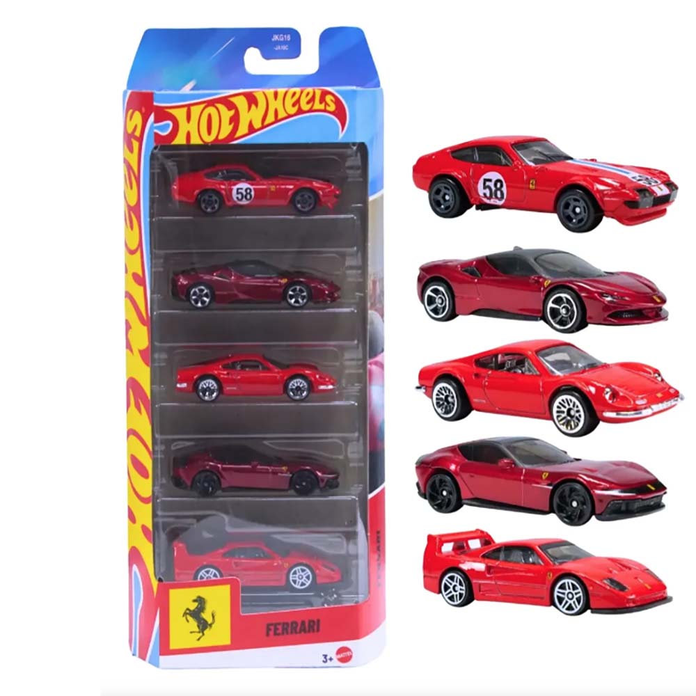 Hot Wheels Ferrari Pack de 5 Vehículos a Escala 1:64 JLN12
