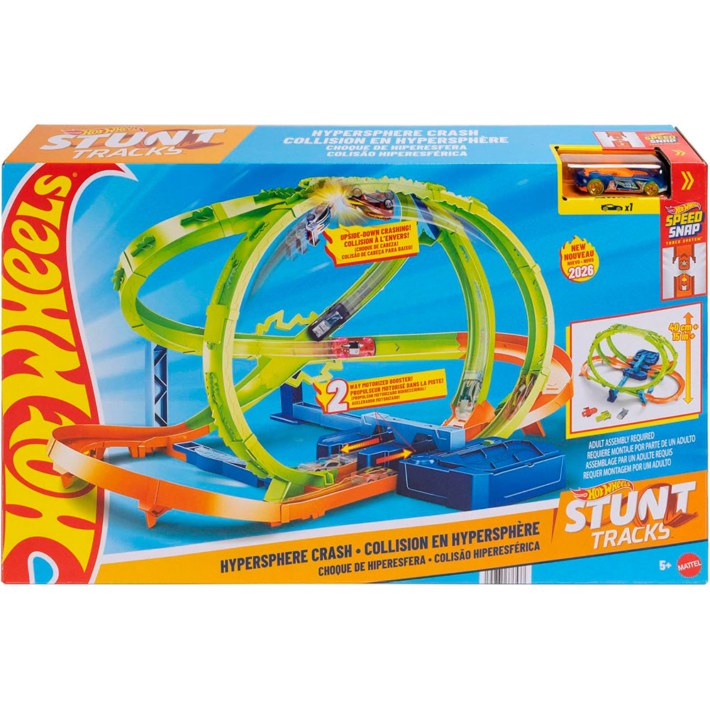 Hot Wheels Stunt Tracks Hypersphere: Pista de Choques Motorizada con Loopings y Auto a Escala 1:64 - Edad 5+