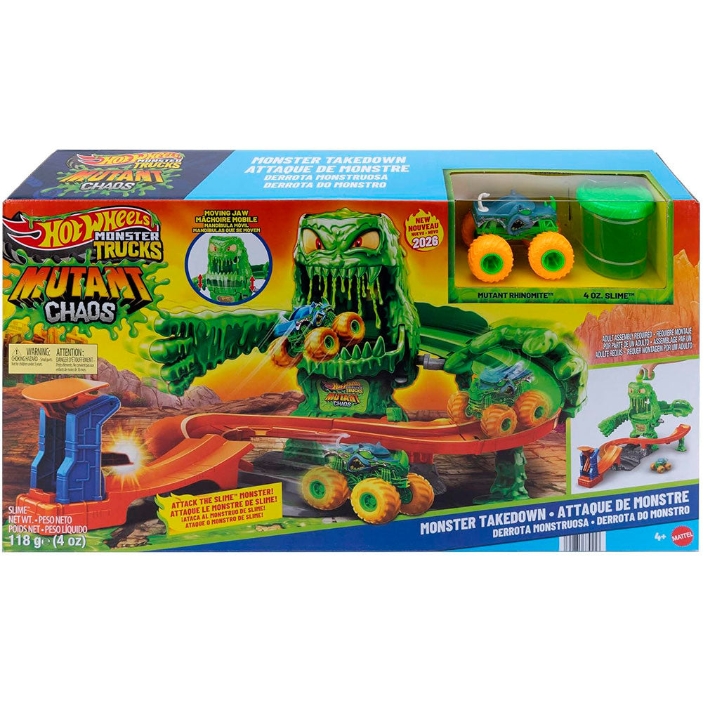Hot Wheels Monster Trucks Mutant Monster Takedown: Pista con Auto y Slime - Edad 4+