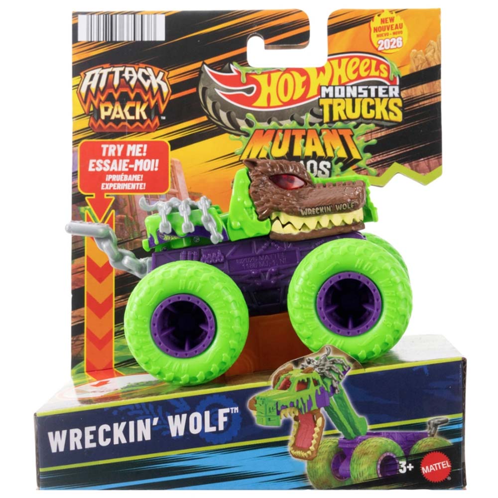 Hot Wheels Monster Trucks Mutant Chaos Wreckin'Wolf Escala 1:64 JMK92