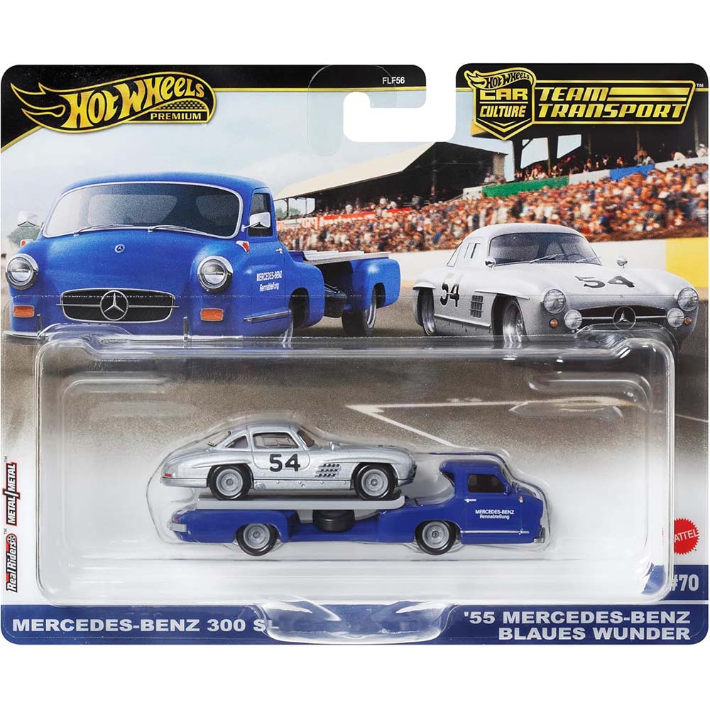 Hot Wheels Team Transport Mercedes-Benz 300 SL FLF56: Pista y set de vehículos - Edad 5+