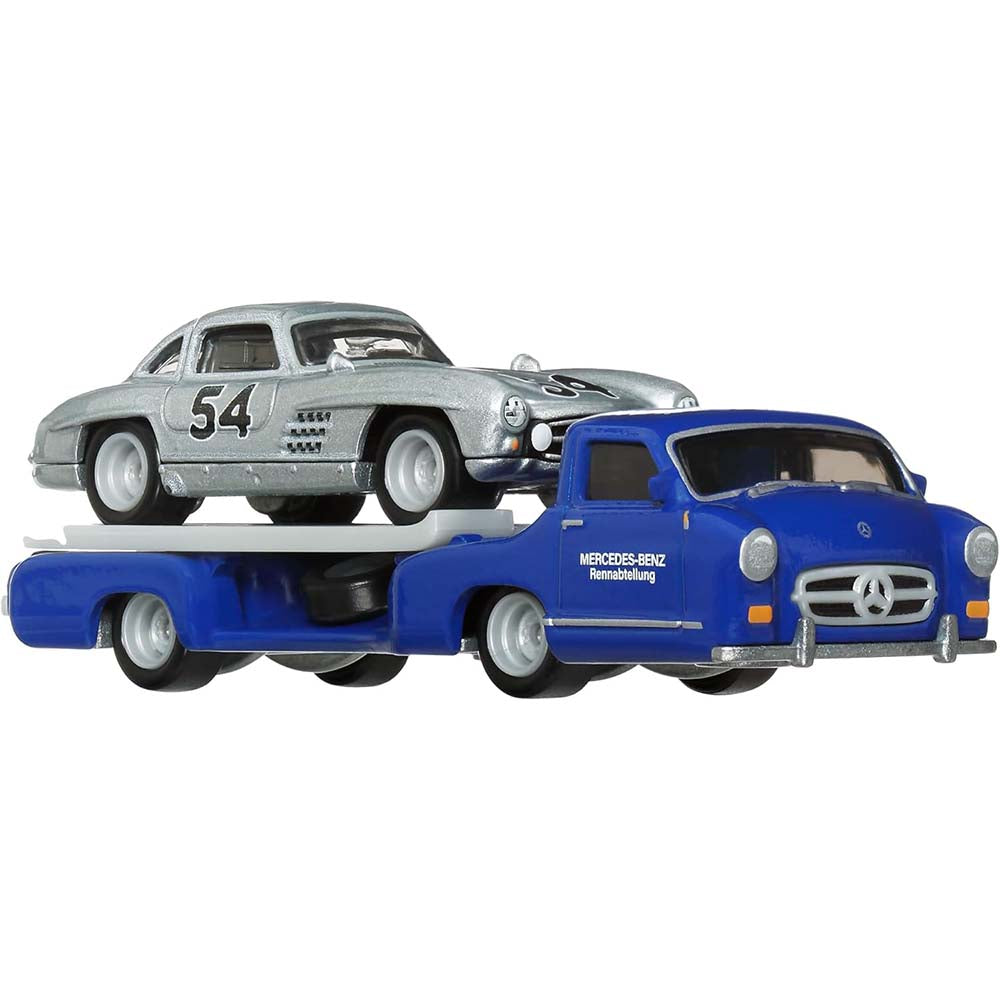 Hot Wheels Team Transport Mercedes-Benz 300 SL FLF56: Pista y set de vehículos - Edad 5+