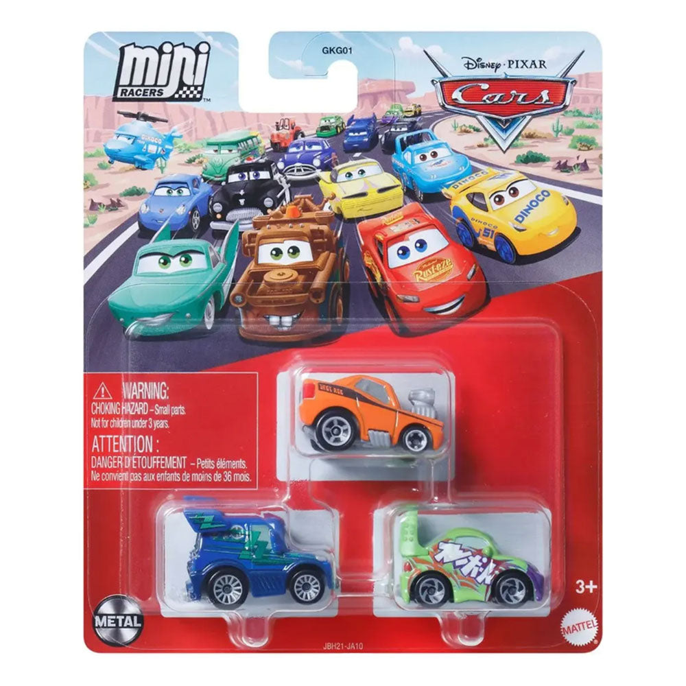 CARS VEHICULOS SURTIDO DE PACK DE 3 MINI CORREDORES - Dj, Snot Rod Y Wingo GKG01