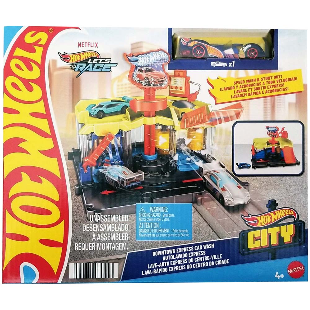 Hot Wheels City Autolavado de la Ciudad HDR27: Pista y set de vehículos - Edad 4+