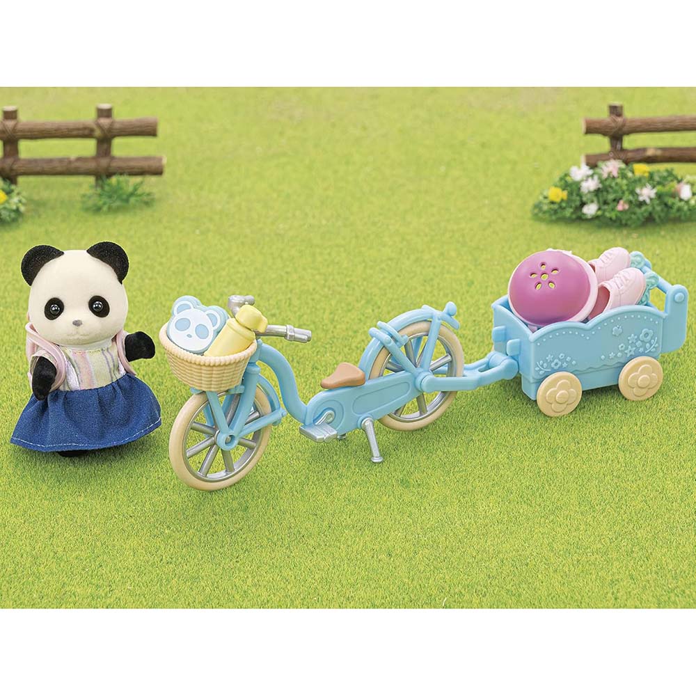 Sylvanian Families 5652 La Chica Panda, Su Bicicleta y su Tráiler, sets de juego