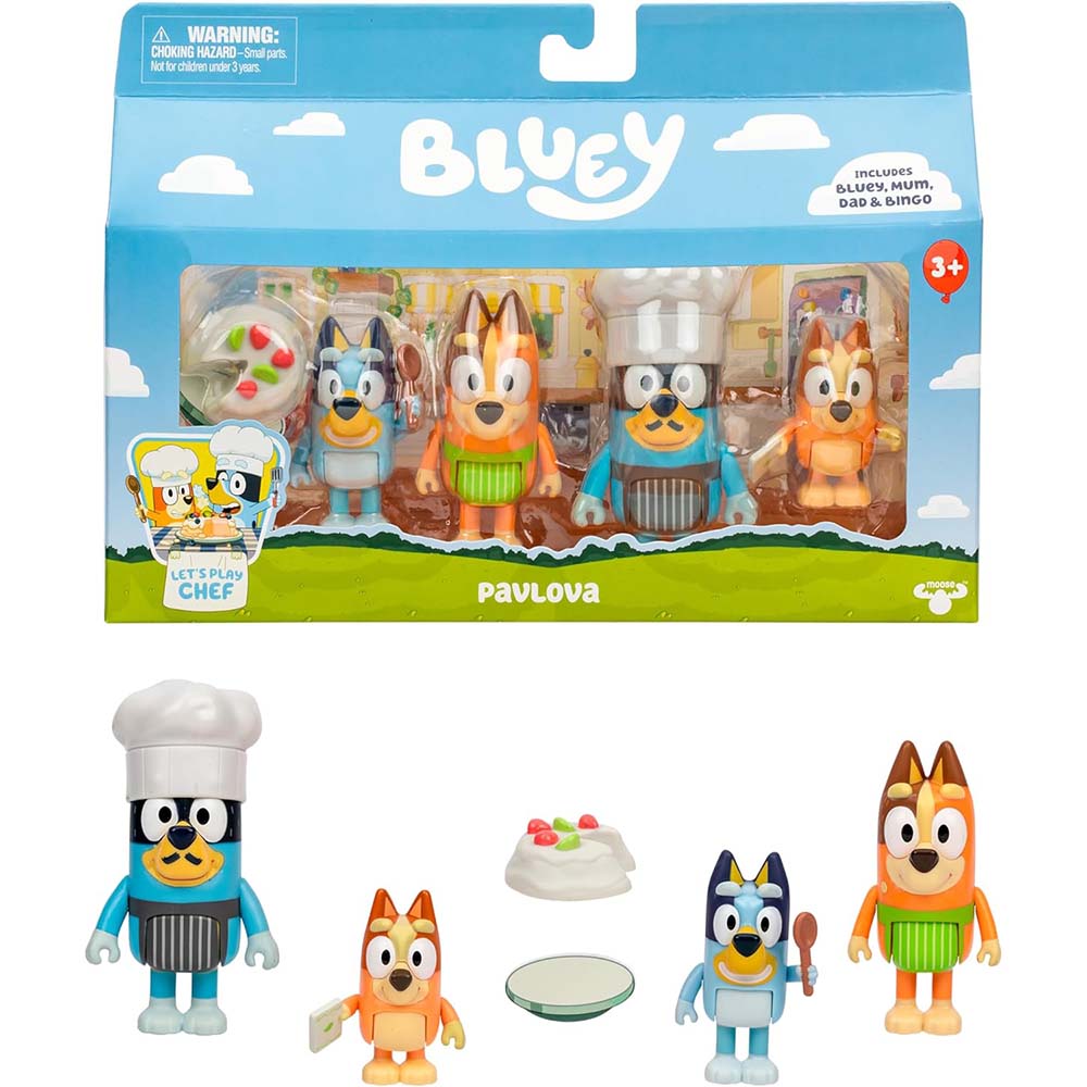 Bluey Let's Play Chef Pavlova – Set de 4 Figuras con Accesorios