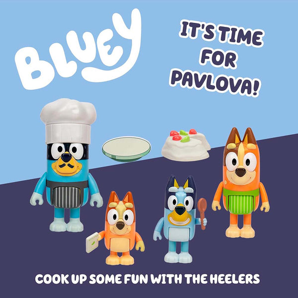 Bluey Let's Play Chef Pavlova – Set de 4 Figuras con Accesorios
