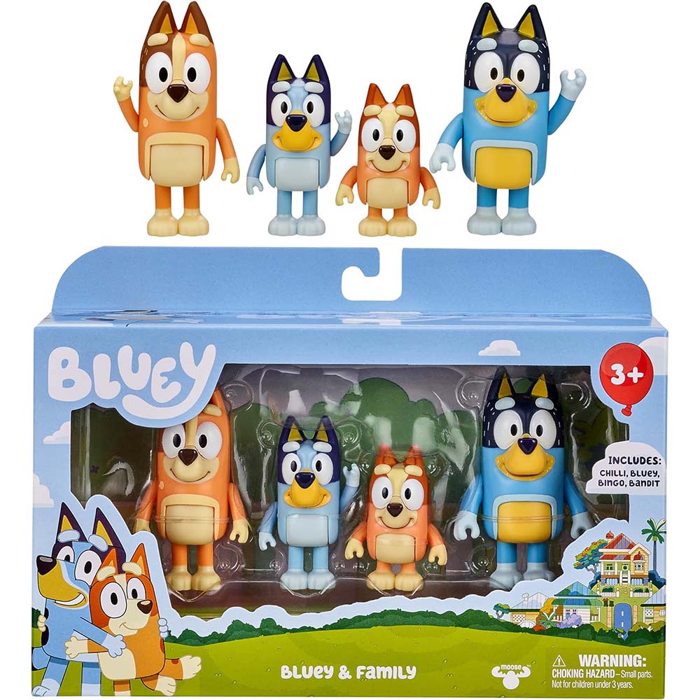 Bluey and Friends – Set de 4 Figuras Articuladas de la Familia Heeler