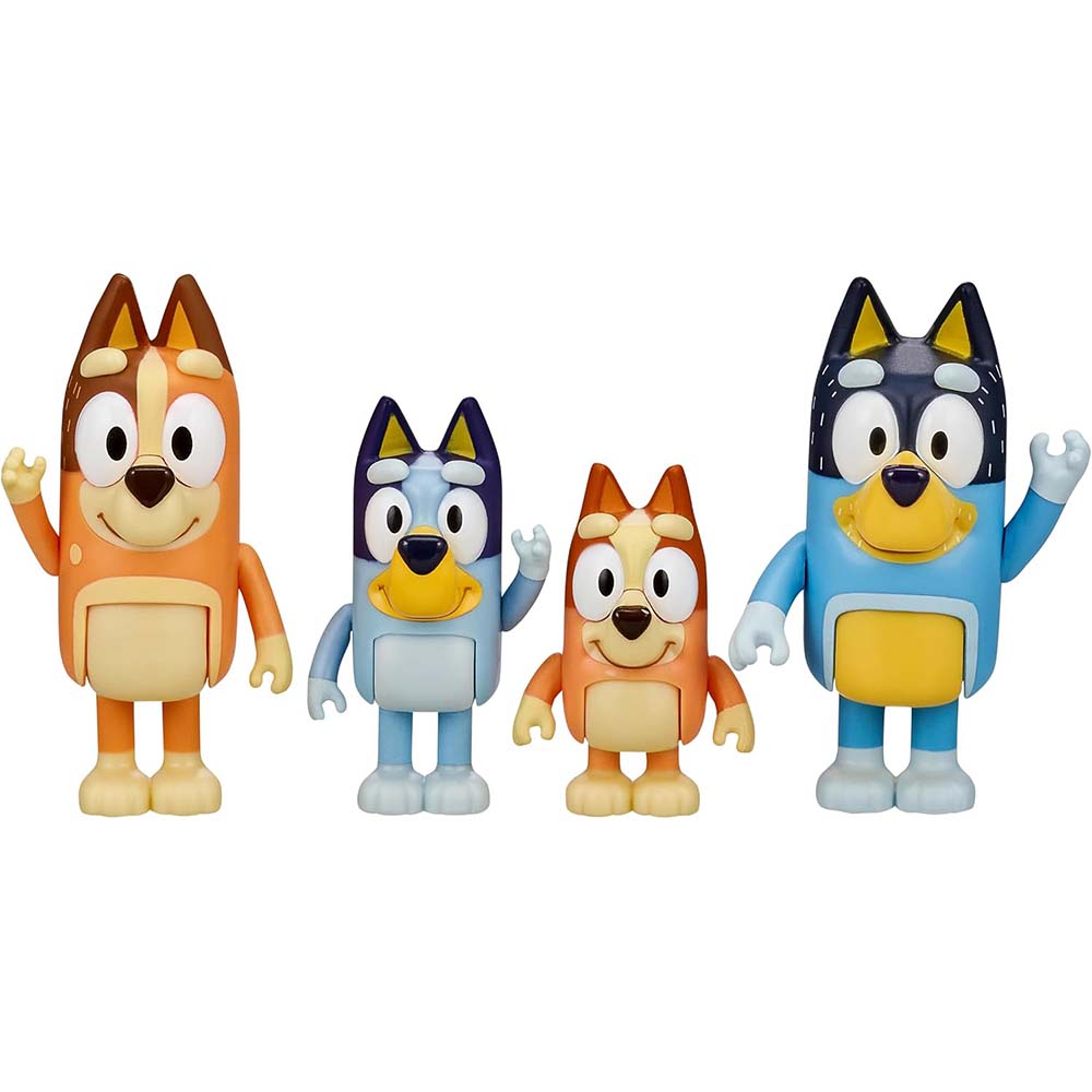 Bluey and Friends – Set de 4 Figuras Articuladas de la Familia Heeler, figuras de acción y colección