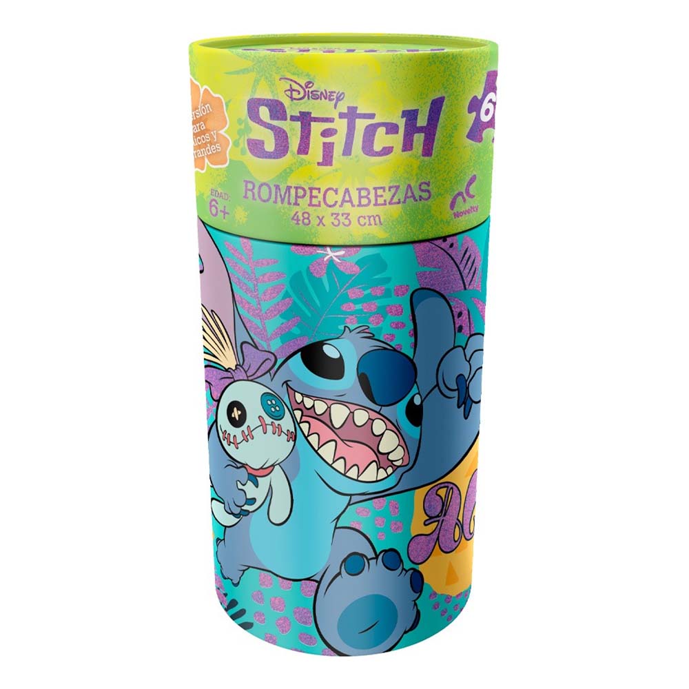 Rompecabezas Infantil Stitch 60 Pzs en Cilindro Disney JCA-4644, rompecabezas