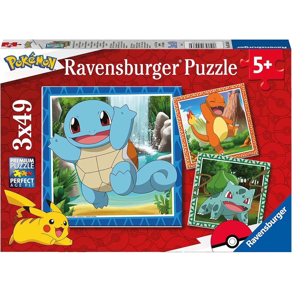 Ravensburger 5586 Rompecabezas 3 x 49 piezas para niños Bulbasaur, Squirtle y Charmander, rompecabezas