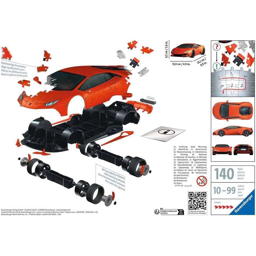 Ravensburger 11571 Rompecabezas Lamborghini Huracán EVO 3D, rompecabezas 3d