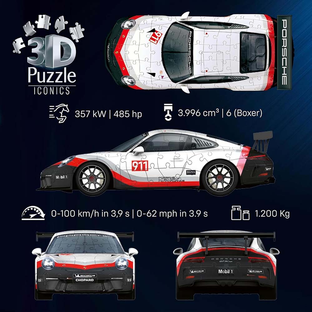 Ravensburger 3D Puzzle Porsche 911 GT3 Cup 108 Piezas, rompecabezas