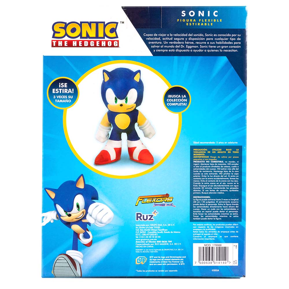 Figura Sonic Flexible Estirable 10" 179988, figuras de acción