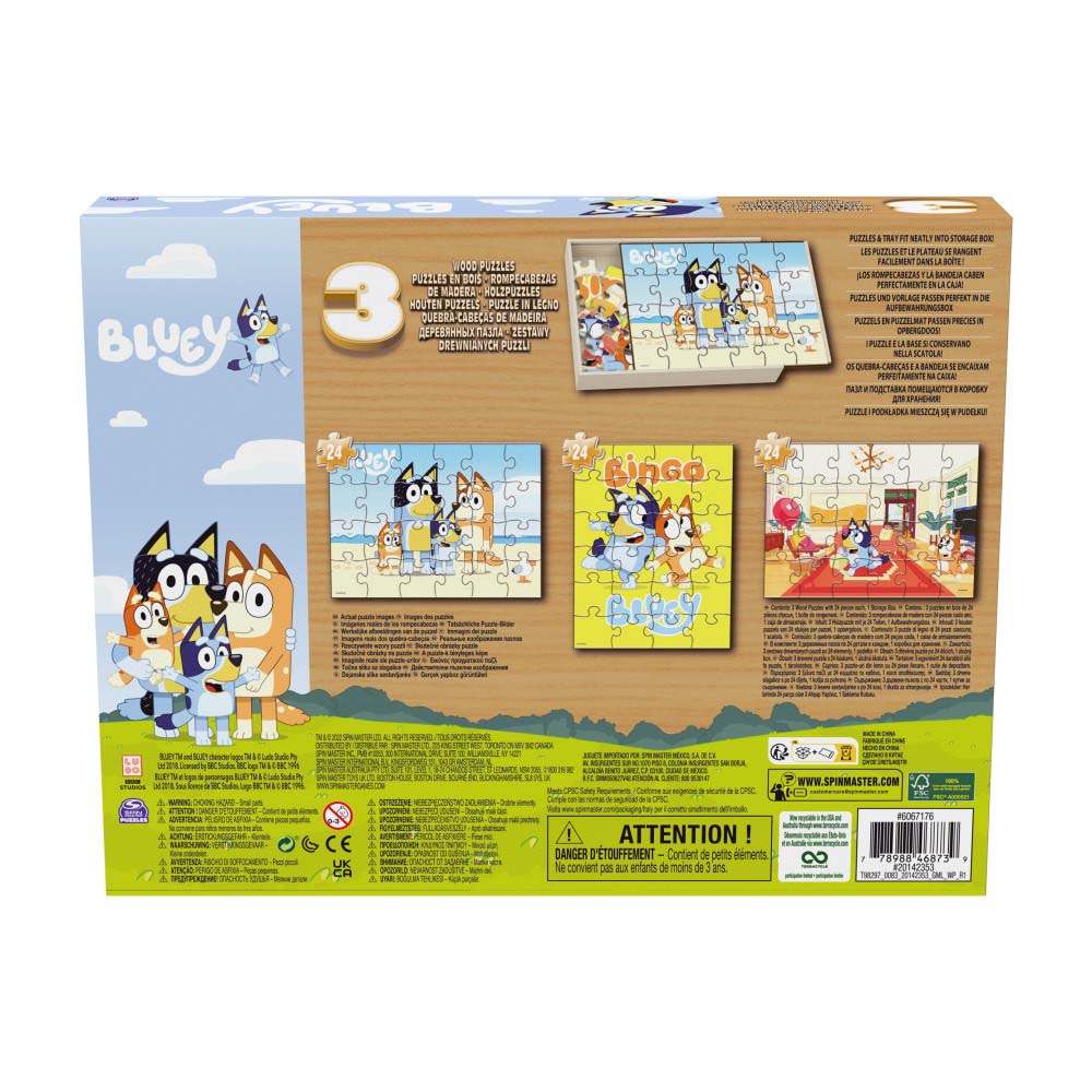 Spin Master Rompecabezas Madera Bluey 3 Pack 6067176 - Edad 3+