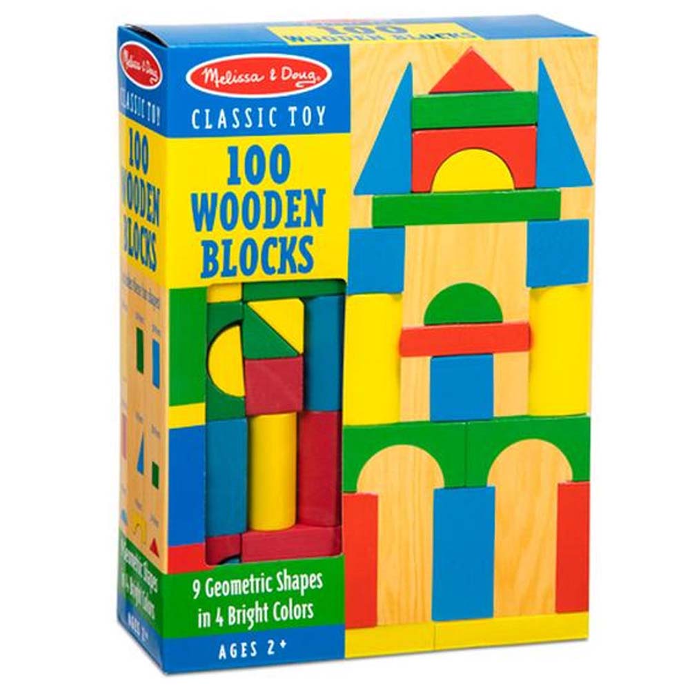 Melissa & Doug Juego de 100 Bloques de Madera 6073056: Juguete didáctico - Edad 3+
