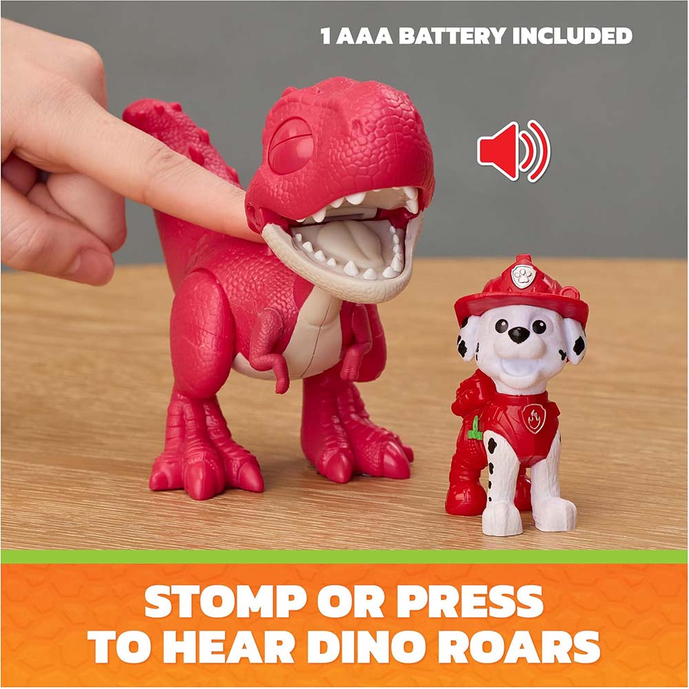 PAW Patrol: The Dino Movie Marshall & Rhubarb Dinosaurio Interactivo con Sonidos 6076337, figuras de colección