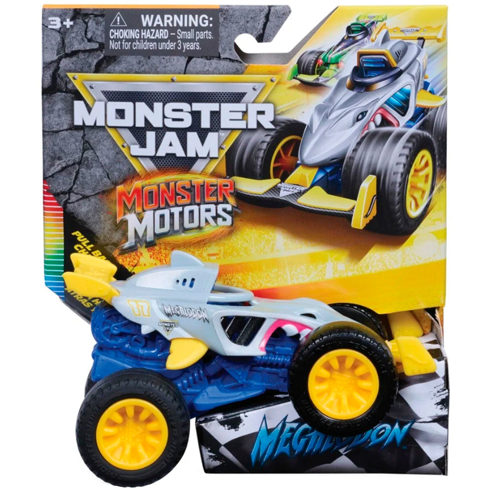 Monster Jam Monster Motors: Megalodon a Escala 1:64 con Impulso de Retroceso - Edad 3+