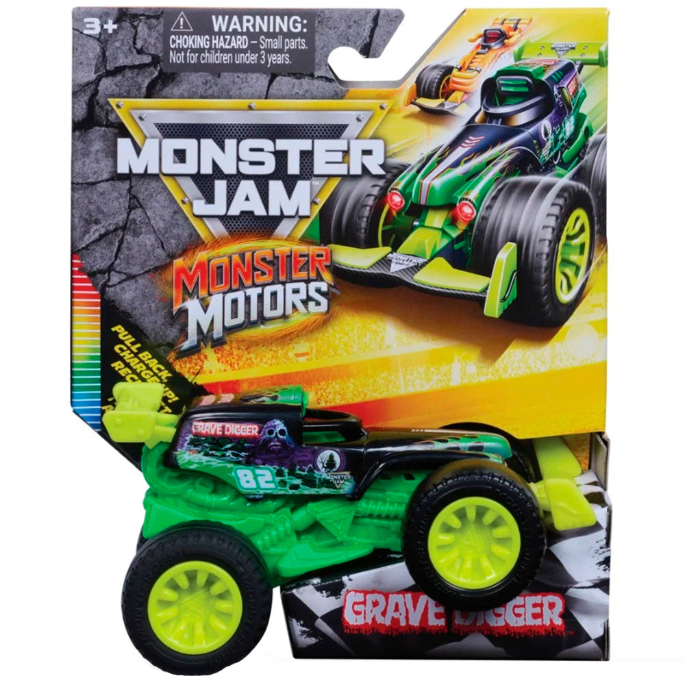 Monster Jam Monster Motors: Grave Digger a Escala 1:64 con Impulso de Retroceso - Edad 3+