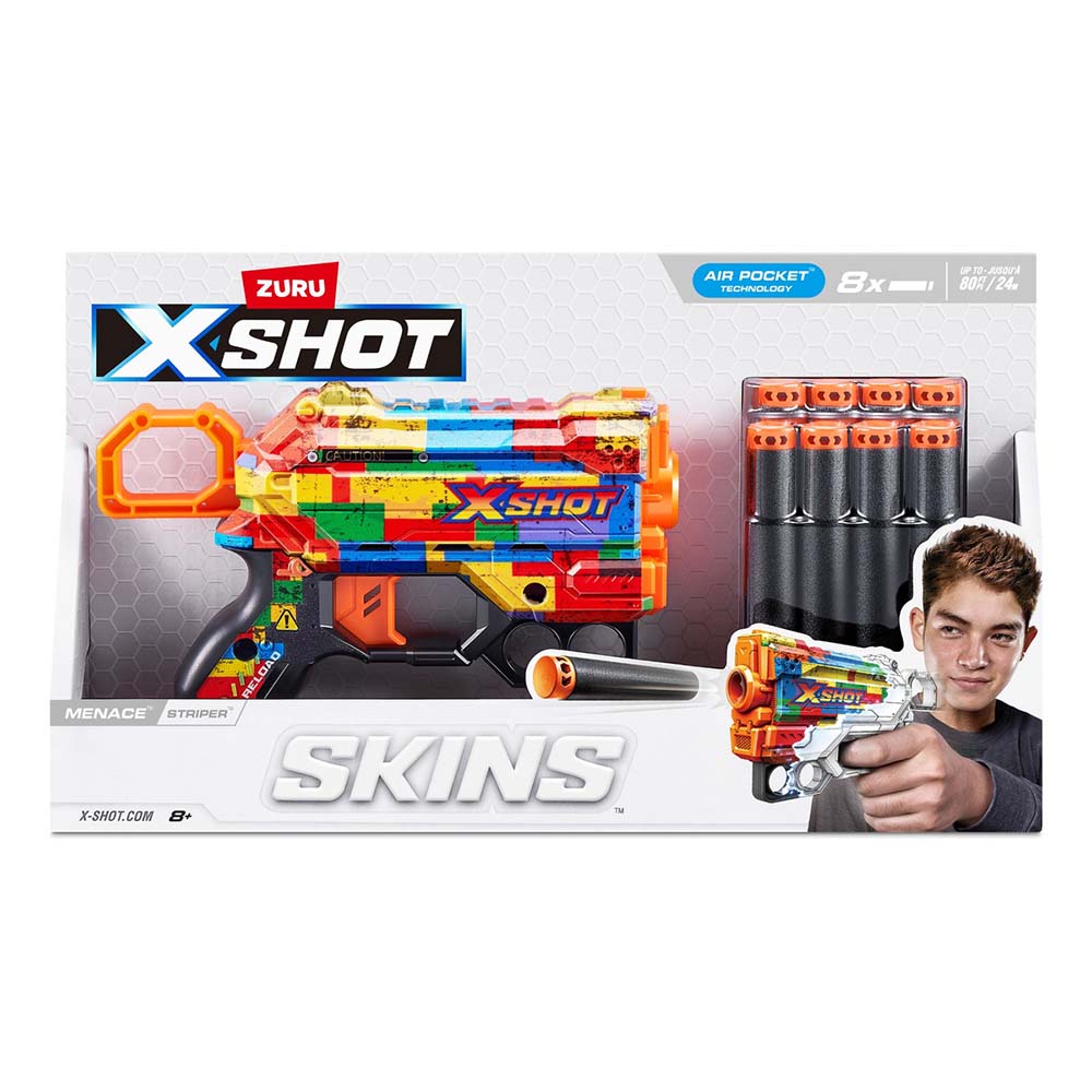 Zuru X-Shot Skins Flux Blaster con 16 Dardos Menace Striper 36516