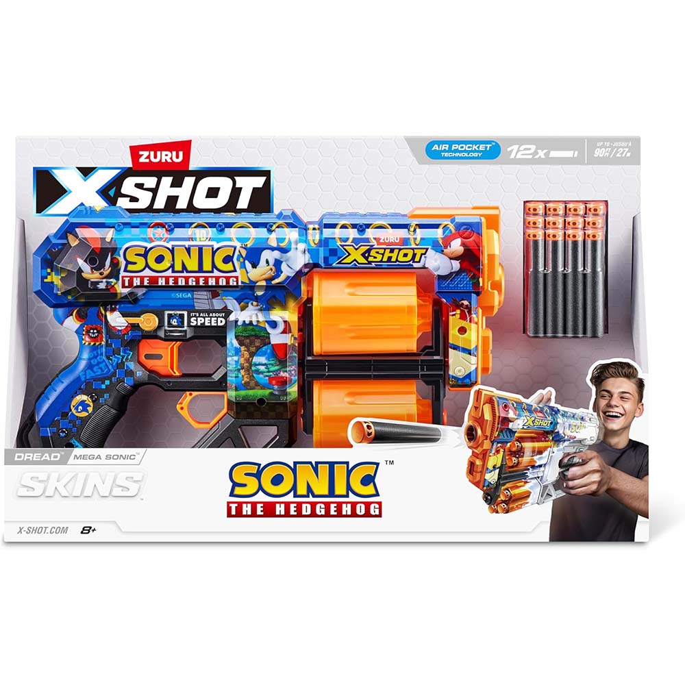 Zuru X-Shot XSHOT Skins Dread Foam Blaster Sonic SUPER SPEED 36583, lanzadores de juguete