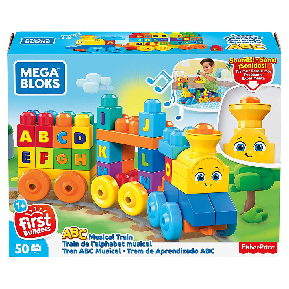 MEGA BLOKS Tren de Aprendizaje (50 Piezas) FWK22: Set de construcción de 50 piezas - Edad 1+