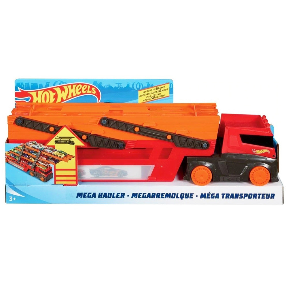 Hot Wheels Megarremolque GHR48: Pista y set de vehículos - Edad 3+