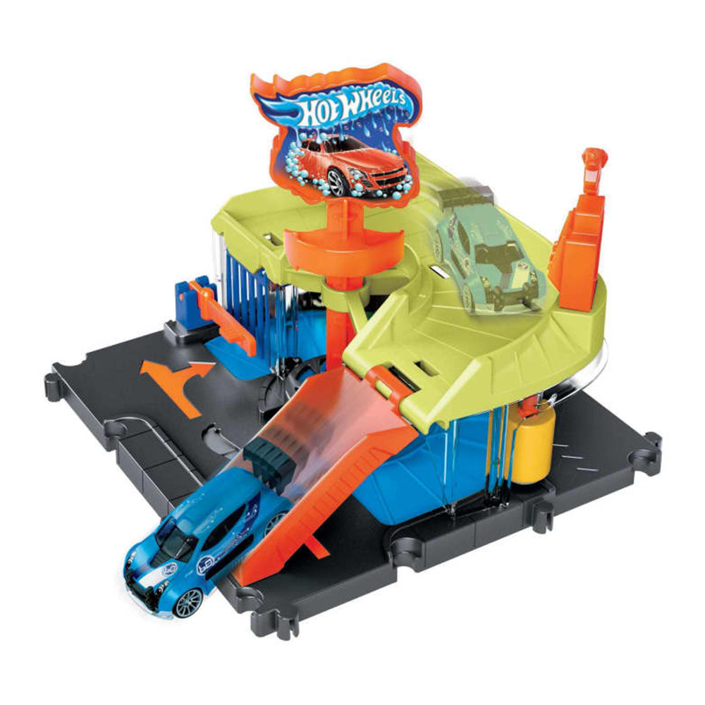 Hot Wheels City Autolavado de la Ciudad HDR27: Pista y set de vehículos - Edad 4+