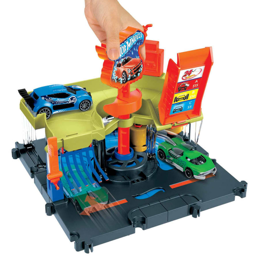 Hot Wheels City Autolavado de la Ciudad HDR27: Pista y set de vehículos - Edad 4+