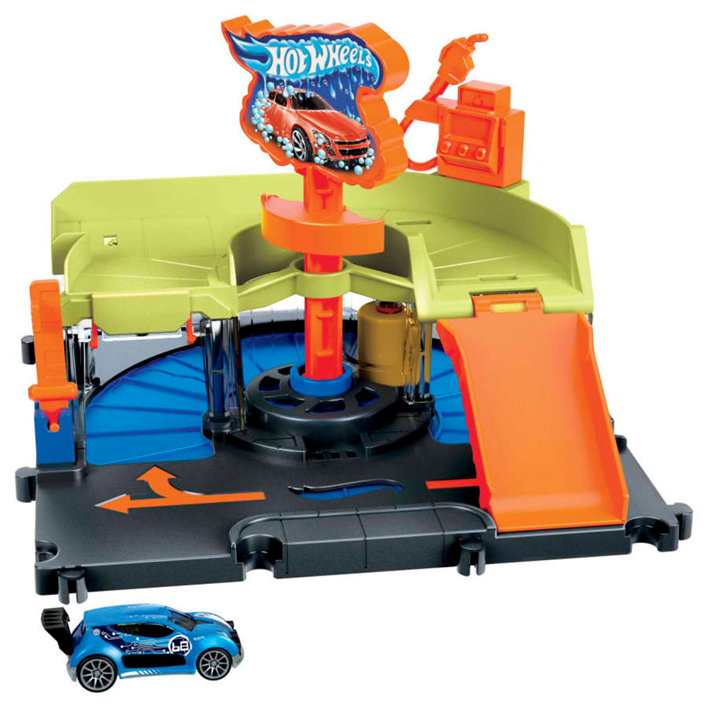 Hot Wheels City Autolavado de la Ciudad HDR27: Pista y set de vehículos - Edad 4+